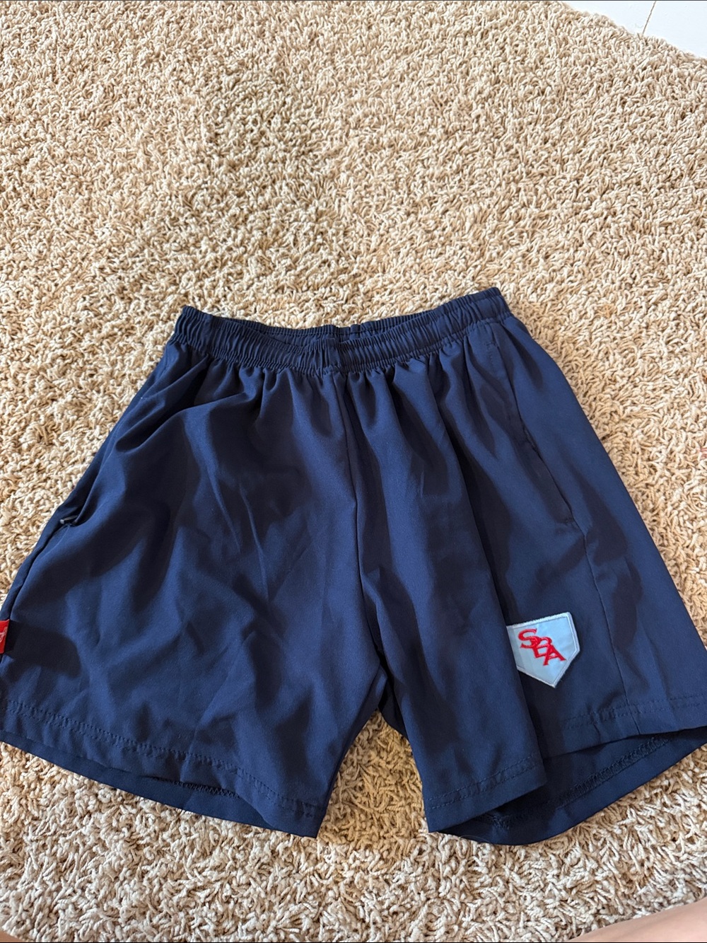 SBA Baseball Navy Athletic Shorts with Red Embroidered Patch